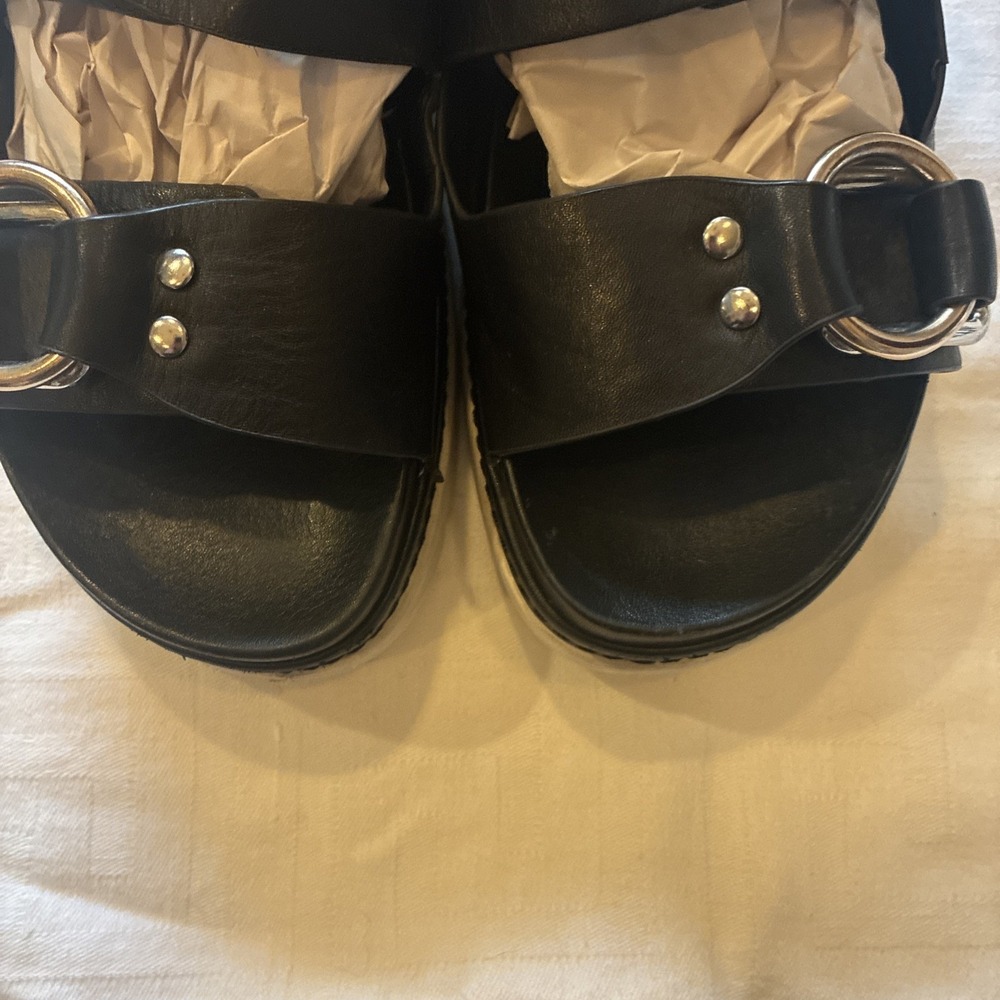 Jslides Women's Size 8 1/2 Leather Double Buckle Sandals Black - Picture 5 of 9